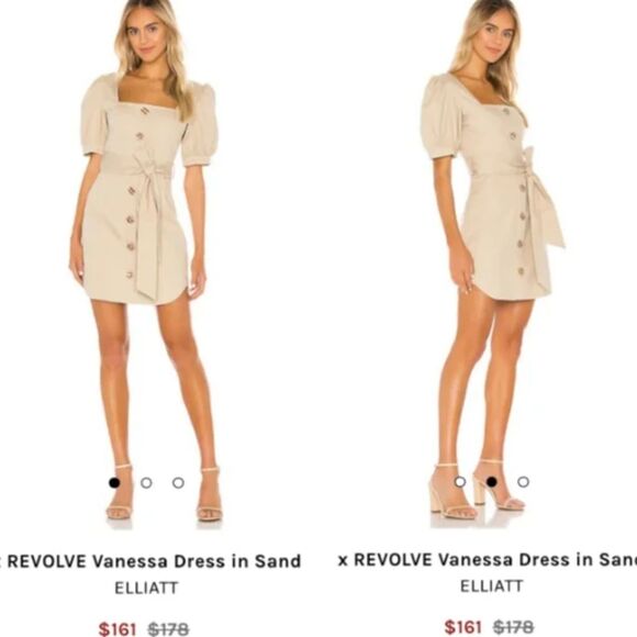 Elliatt x REVOLVE Vanessa Dress Sand sz S, Puff Sleeve, Quiet Luxury Mini - Picture 13 of 13